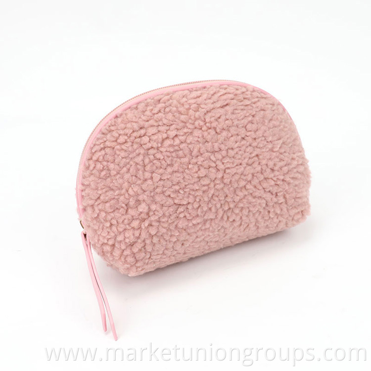 Sherpa Shell Shape Makeup Bag, Cute Pink Cosmetic Plush Storage Bag